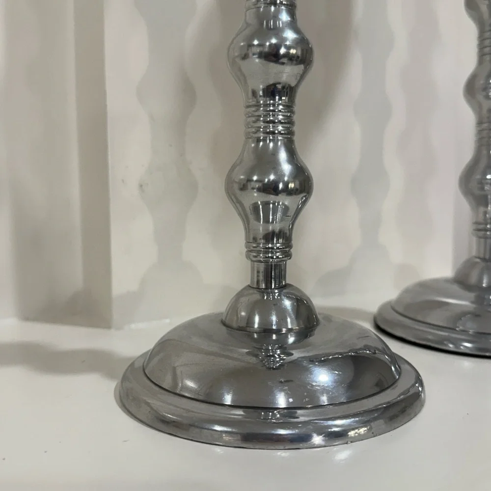 Dominion Cast Aluminum Candlesticks Set of 2 Silver 13” Tall